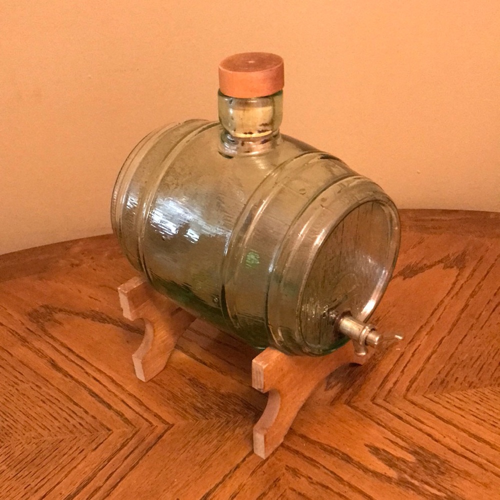 🇮🇹Glass Wine Barrel Decanter Brass Spigot & Cork Mod Depositato Made In Italy